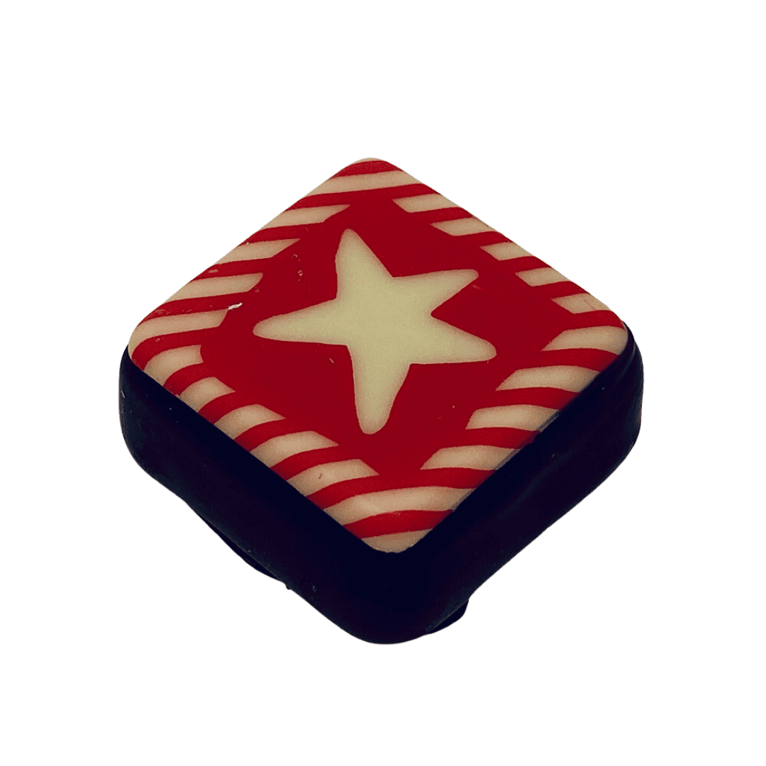 Star Brownie Square in Dark chocolate with a red and white festive white chocolate star