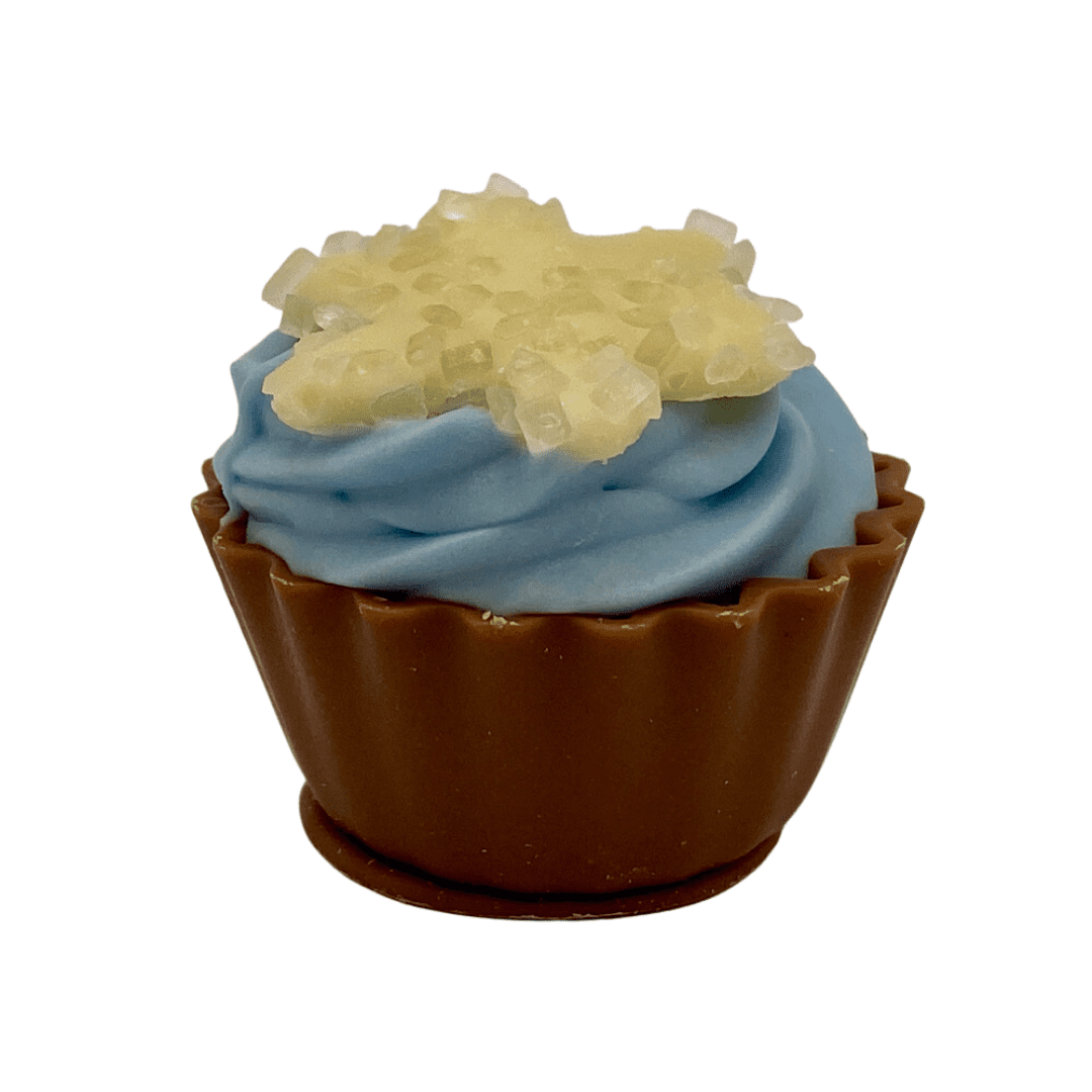 Snowflake Blueberry Cupcake - Blueberry ganache in a cup with blue white chocolate top and snowflake