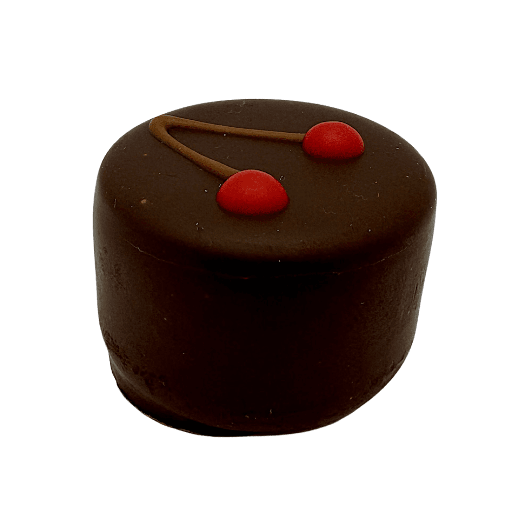 Plain Cherry Kirsch Ganache with a whole cherry socked in Kirsch